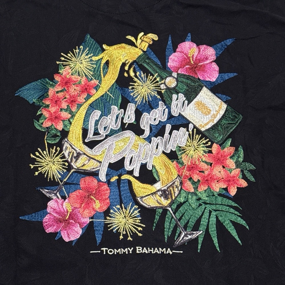 Tommy Bahama Lets Get It Poppin Embroidered Hawaiian Shirt Silk Men's 2XL XXL